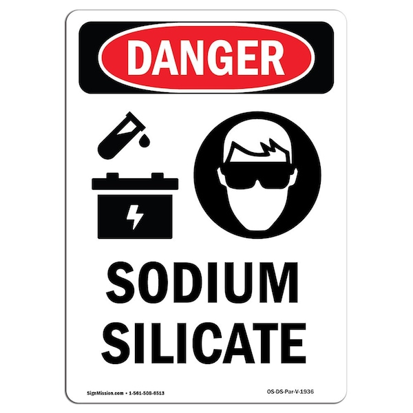 Safety Sign, OSHA Danger, 5" Height, Portrait Sodium Silicate, Portrait, 10PK